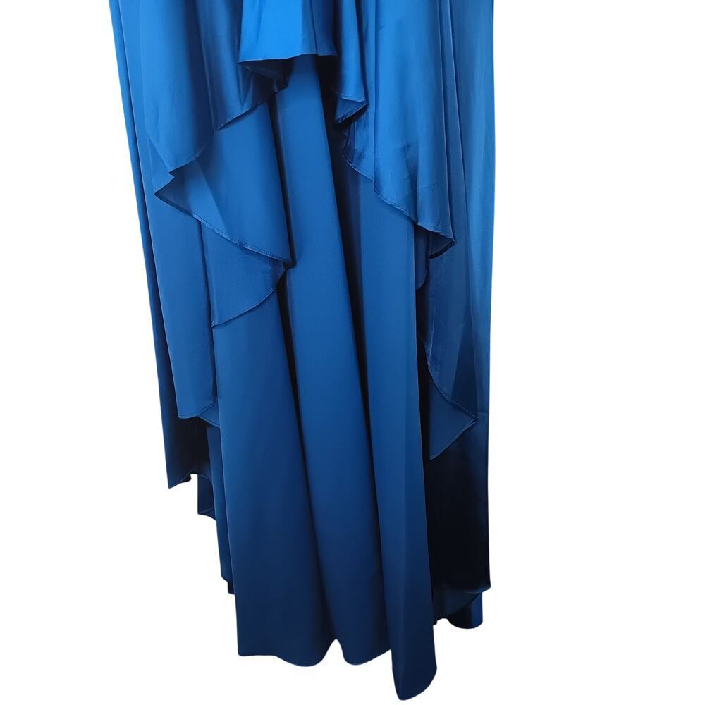 New Tags Ieena Mac Duggal Dark Blue One Shoulder Satin Hi Low Gown Sz 4 - Picture 11 of 16